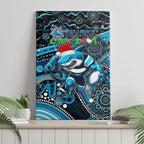 Merry Christmas Sharks Canvas Wall Art Aboriginal Santa Rugby Mascot - Cronulla Sutherland
