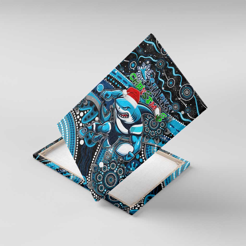 Merry Christmas Sharks Canvas Wall Art Aboriginal Santa Rugby Mascot - Cronulla Sutherland