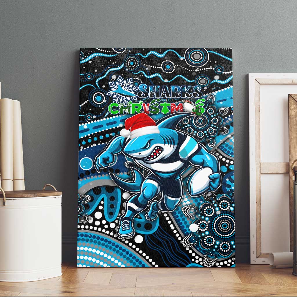 Merry Christmas Sharks Canvas Wall Art Aboriginal Santa Rugby Mascot - Cronulla Sutherland