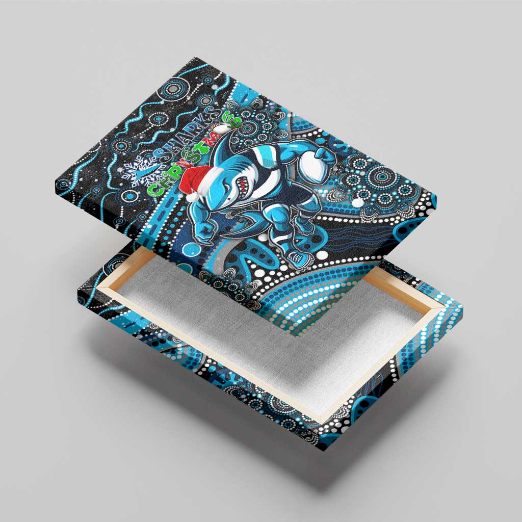 Merry Christmas Sharks Canvas Wall Art Aboriginal Santa Rugby Mascot - Cronulla Sutherland