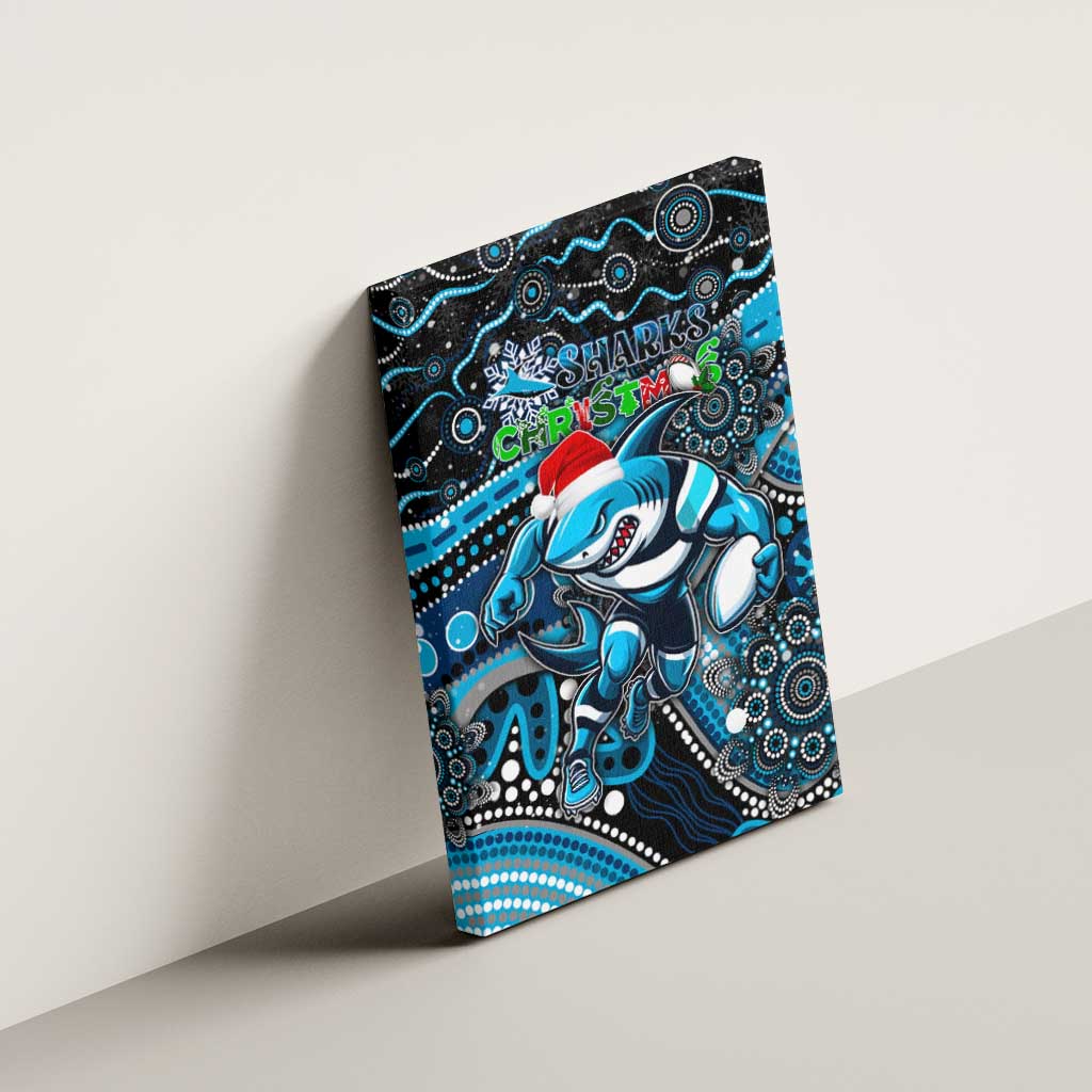 Merry Christmas Sharks Canvas Wall Art Aboriginal Santa Rugby Mascot - Cronulla Sutherland