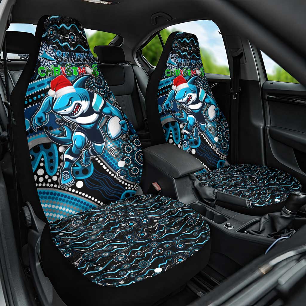Merry Christmas Sharks Car Seat Cover Aboriginal Santa Rugby Mascot - Cronulla Sutherland