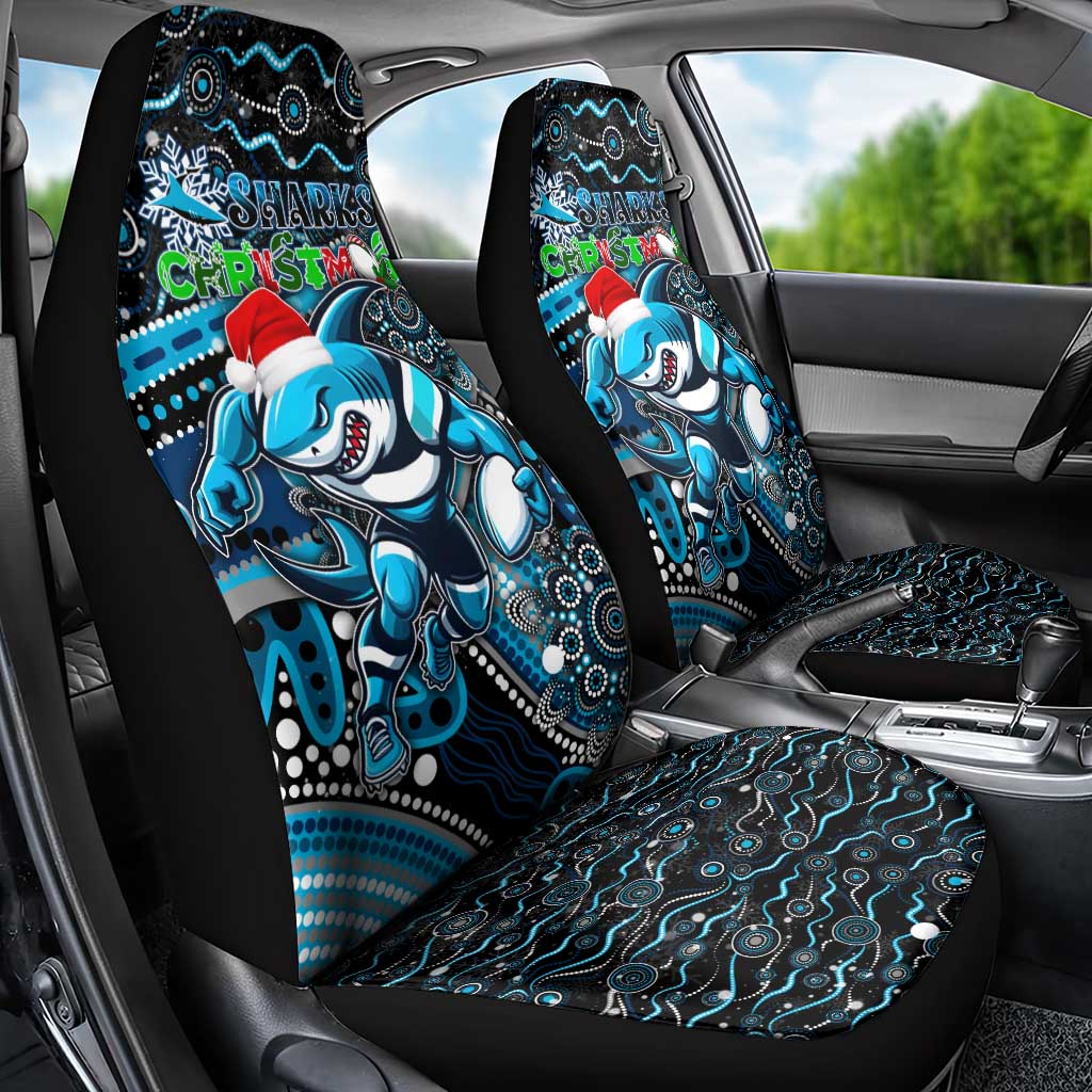Merry Christmas Sharks Car Seat Cover Aboriginal Santa Rugby Mascot - Cronulla Sutherland