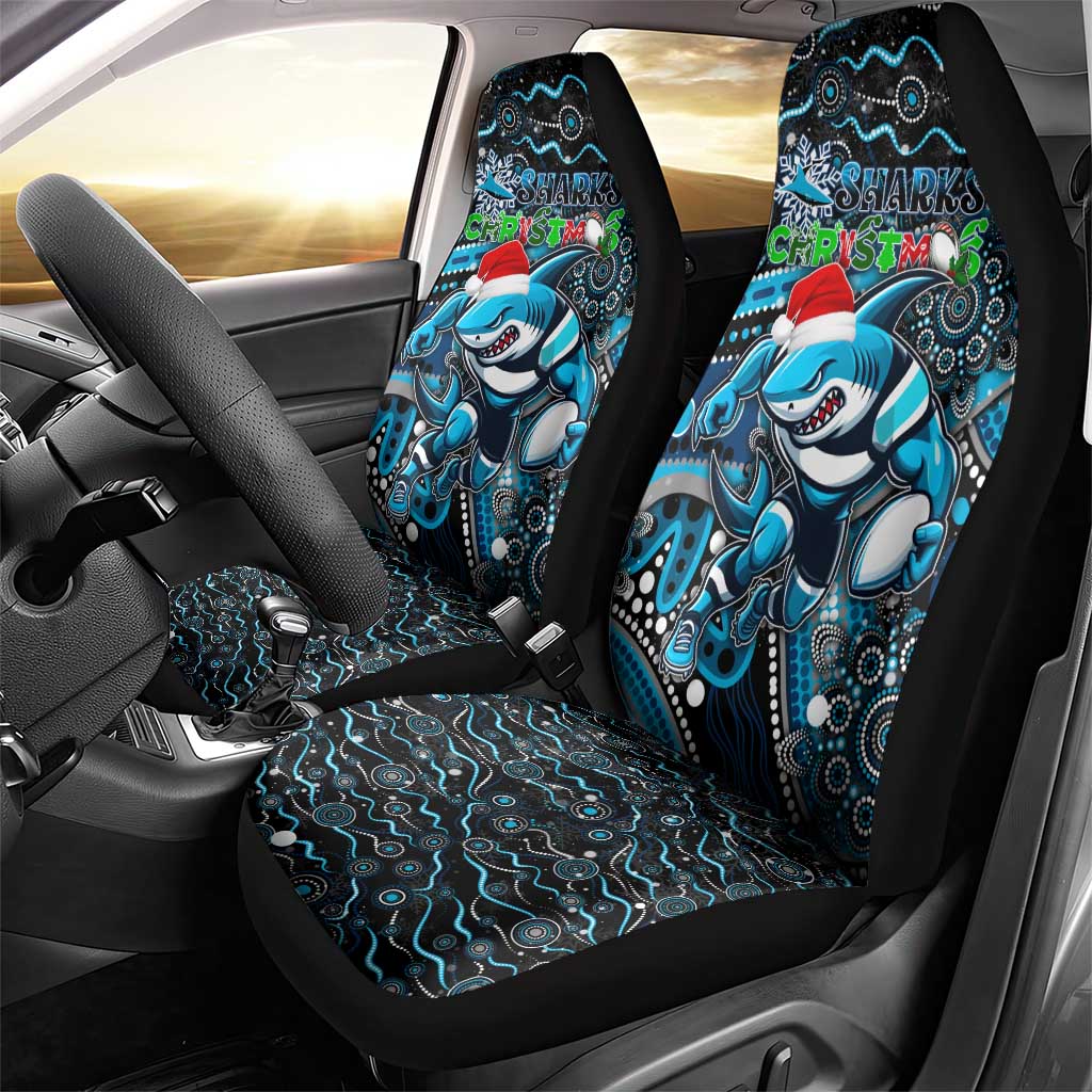 Merry Christmas Sharks Car Seat Cover Aboriginal Santa Rugby Mascot - Cronulla Sutherland