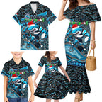 Merry Christmas Sharks Family Matching Mermaid Dress and Hawaiian Shirt Aboriginal Santa Rugby Mascot - Cronulla Sutherland