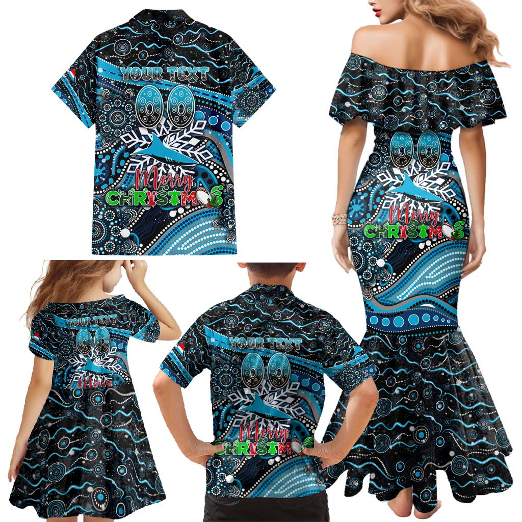 Merry Christmas Sharks Family Matching Mermaid Dress and Hawaiian Shirt Aboriginal Santa Rugby Mascot - Cronulla Sutherland