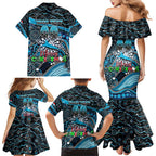 Merry Christmas Sharks Family Matching Mermaid Dress and Hawaiian Shirt Aboriginal Santa Rugby Mascot - Cronulla Sutherland