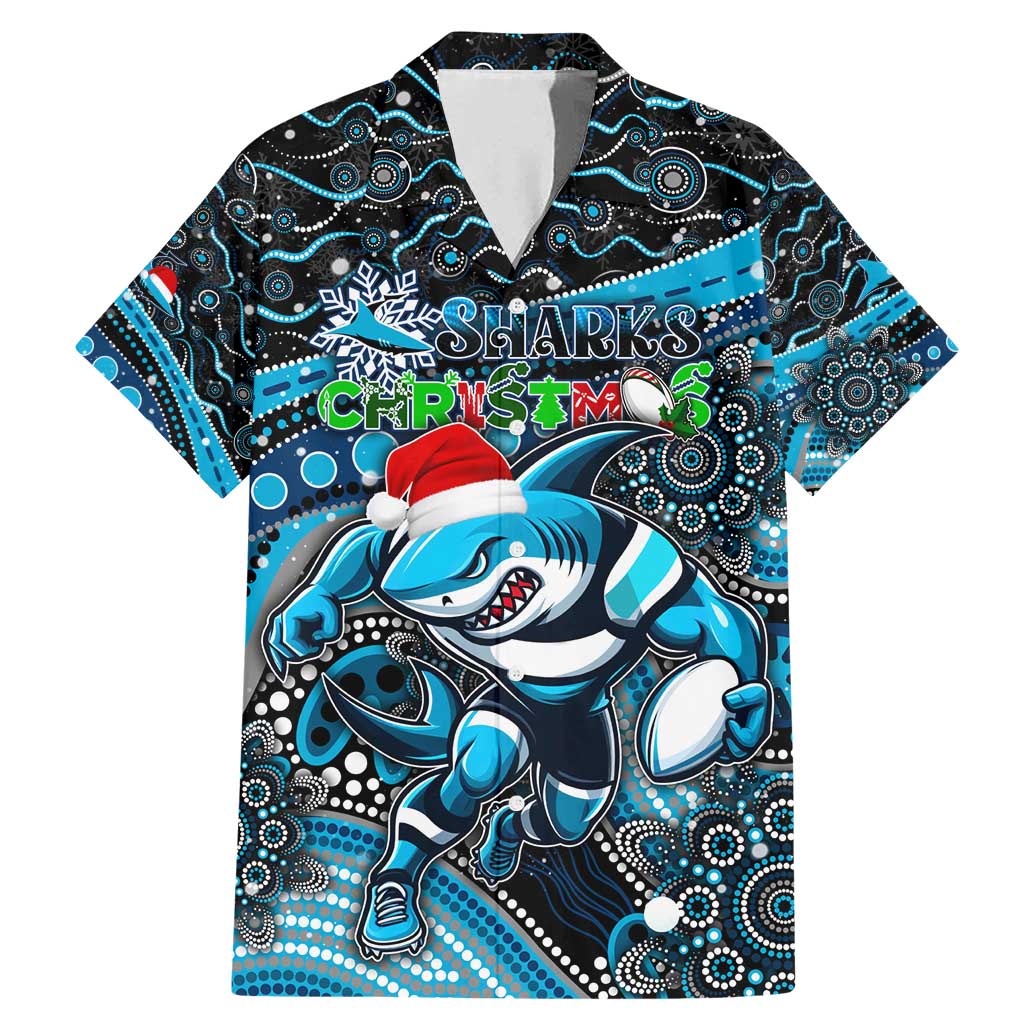 Merry Christmas Sharks Family Matching Mermaid Dress and Hawaiian Shirt Aboriginal Santa Rugby Mascot - Cronulla Sutherland