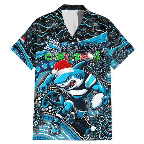 Merry Christmas Sharks Family Matching Mermaid Dress and Hawaiian Shirt Aboriginal Santa Rugby Mascot - Cronulla Sutherland