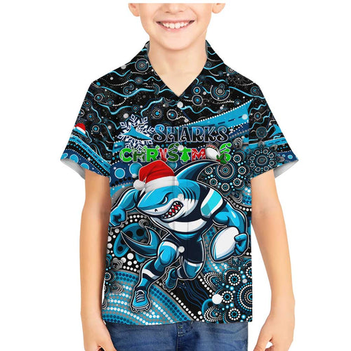 Merry Christmas Sharks Family Matching Mermaid Dress and Hawaiian Shirt Aboriginal Santa Rugby Mascot - Cronulla Sutherland