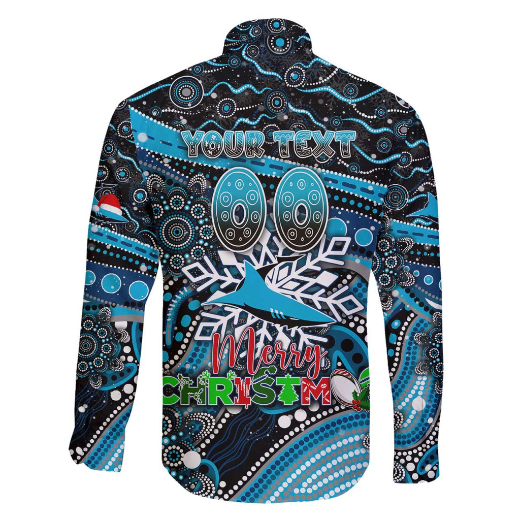 Merry Christmas Sharks Family Matching Off The Shoulder Long Sleeve Dress and Hawaiian Shirt Aboriginal Santa Rugby Mascot - Cronulla Sutherland