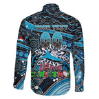 Merry Christmas Sharks Family Matching Off The Shoulder Long Sleeve Dress and Hawaiian Shirt Aboriginal Santa Rugby Mascot - Cronulla Sutherland