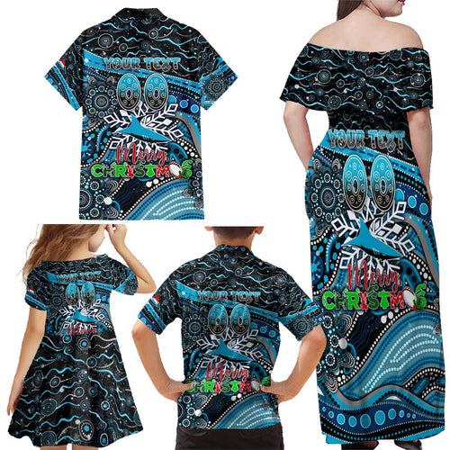 Merry Christmas Sharks Family Matching Off Shoulder Maxi Dress and Hawaiian Shirt Aboriginal Santa Rugby Mascot - Cronulla Sutherland