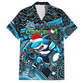 Merry Christmas Sharks Family Matching Off Shoulder Maxi Dress and Hawaiian Shirt Aboriginal Santa Rugby Mascot - Cronulla Sutherland