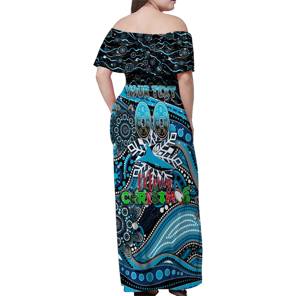 Merry Christmas Sharks Family Matching Off Shoulder Maxi Dress and Hawaiian Shirt Aboriginal Santa Rugby Mascot - Cronulla Sutherland