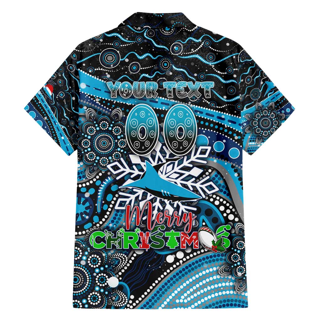 Merry Christmas Sharks Family Matching Off Shoulder Short Dress and Hawaiian Shirt Aboriginal Santa Rugby Mascot - Cronulla Sutherland