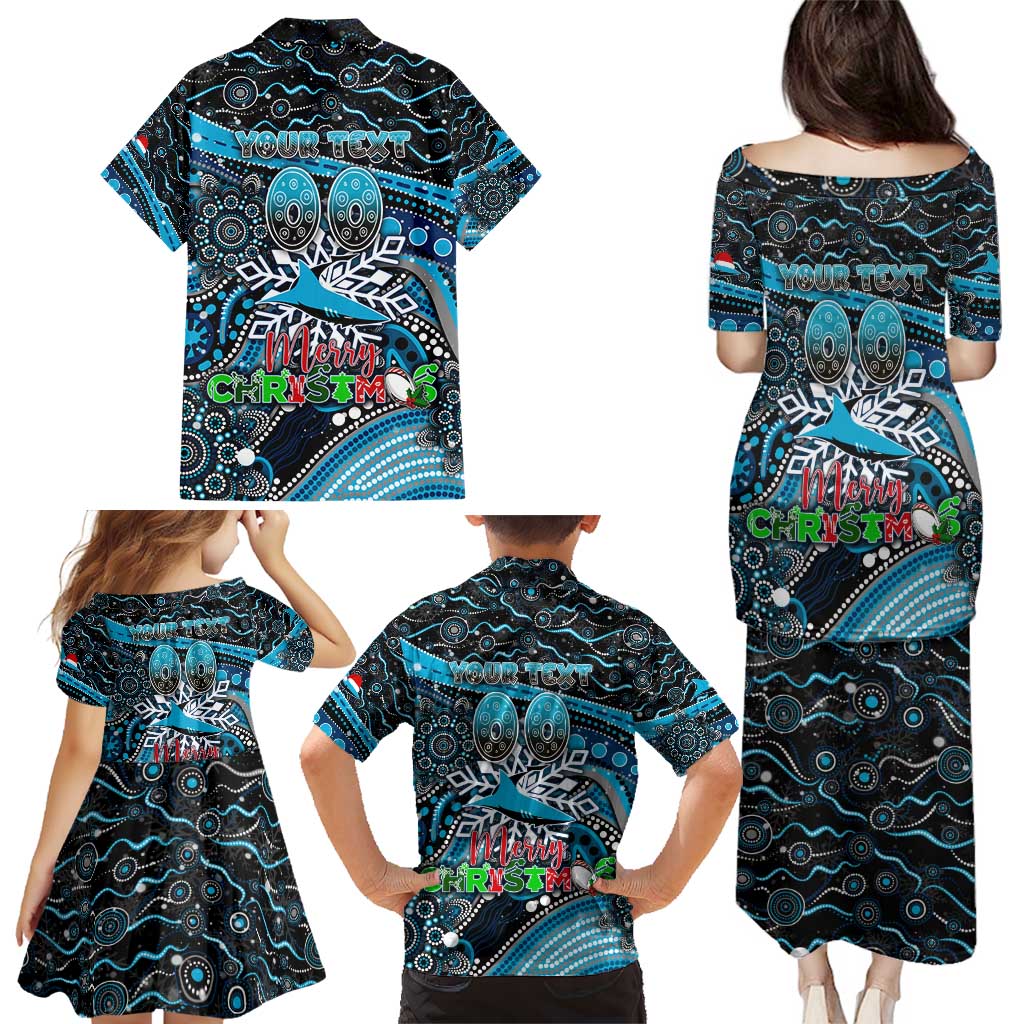 Merry Christmas Sharks Family Matching Puletasi and Hawaiian Shirt Aboriginal Santa Rugby Mascot - Cronulla Sutherland