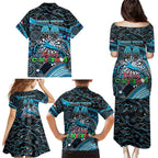 Merry Christmas Sharks Family Matching Puletasi and Hawaiian Shirt Aboriginal Santa Rugby Mascot - Cronulla Sutherland