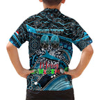 Merry Christmas Sharks Family Matching Short Sleeve Bodycon Dress and Hawaiian Shirt Aboriginal Santa Rugby Mascot - Cronulla Sutherland