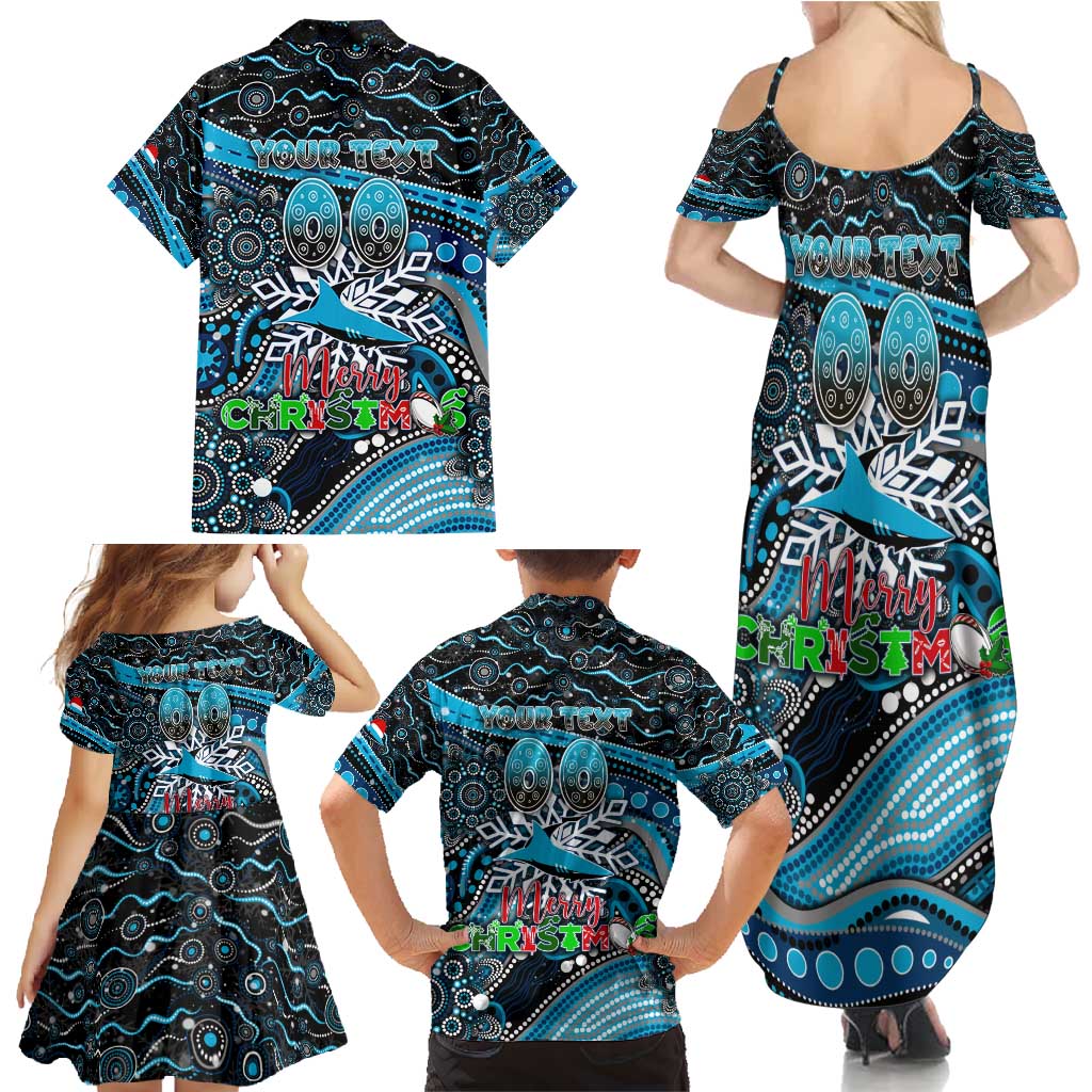 Merry Christmas Sharks Family Matching Summer Maxi Dress and Hawaiian Shirt Aboriginal Santa Rugby Mascot - Cronulla Sutherland