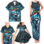 Merry Christmas Sharks Family Matching Tank Maxi Dress and Hawaiian Shirt Aboriginal Santa Rugby Mascot - Cronulla Sutherland