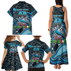 Merry Christmas Sharks Family Matching Tank Maxi Dress and Hawaiian Shirt Aboriginal Santa Rugby Mascot - Cronulla Sutherland