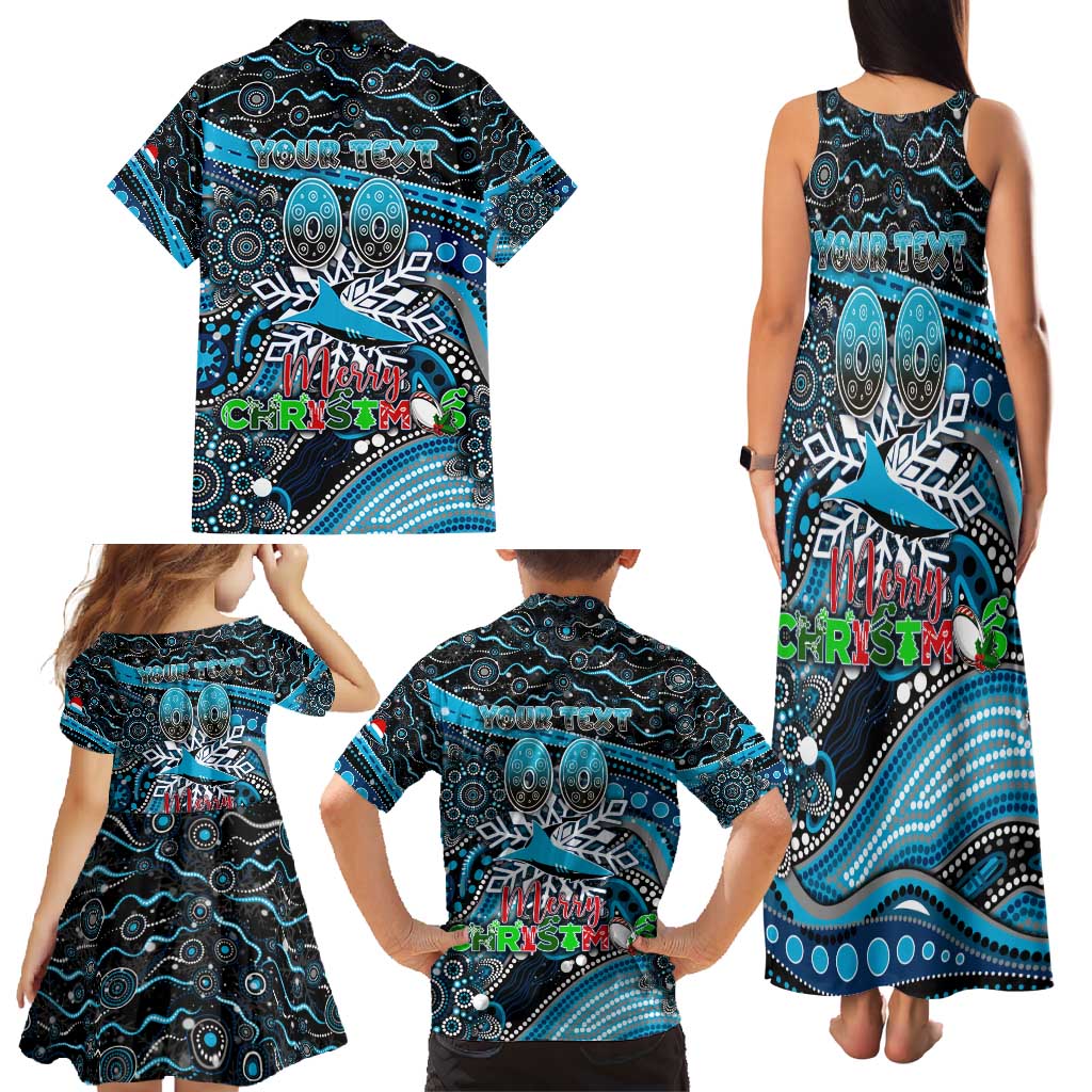 Merry Christmas Sharks Family Matching Tank Maxi Dress and Hawaiian Shirt Aboriginal Santa Rugby Mascot - Cronulla Sutherland