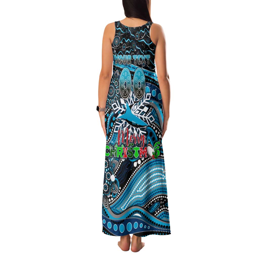 Merry Christmas Sharks Family Matching Tank Maxi Dress and Hawaiian Shirt Aboriginal Santa Rugby Mascot - Cronulla Sutherland