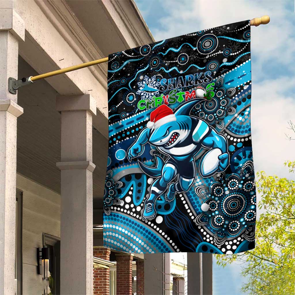 Merry Christmas Sharks Garden Flag Aboriginal Santa Rugby Mascot - Cronulla Sutherland