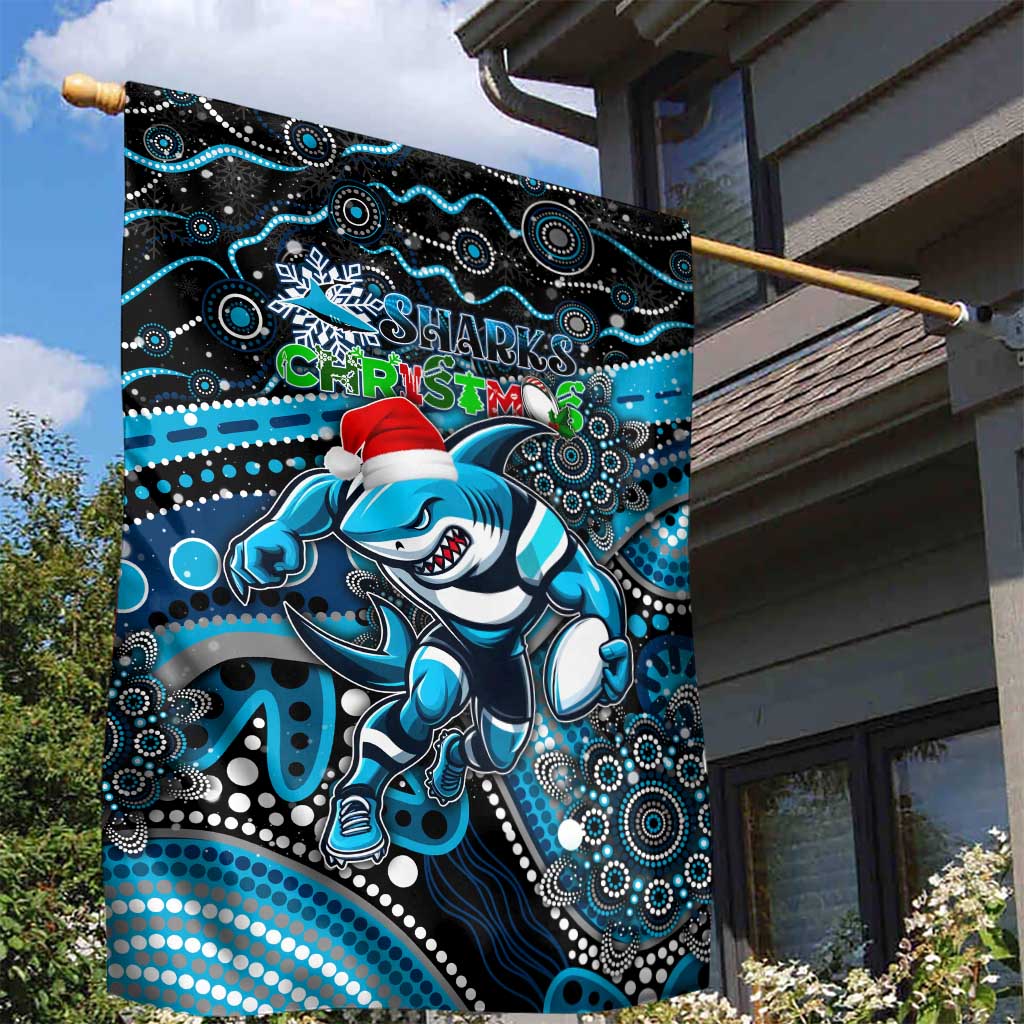 Merry Christmas Sharks Garden Flag Aboriginal Santa Rugby Mascot - Cronulla Sutherland