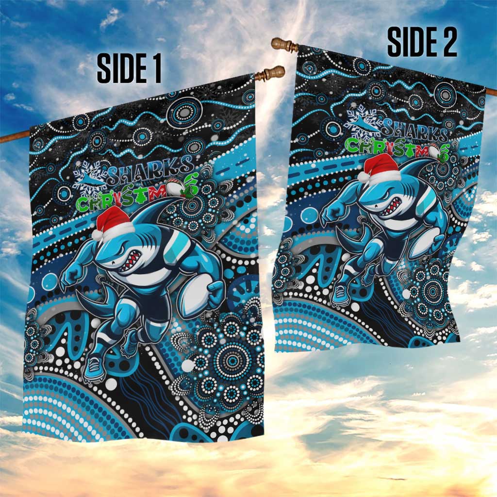 Merry Christmas Sharks Garden Flag Aboriginal Santa Rugby Mascot - Cronulla Sutherland