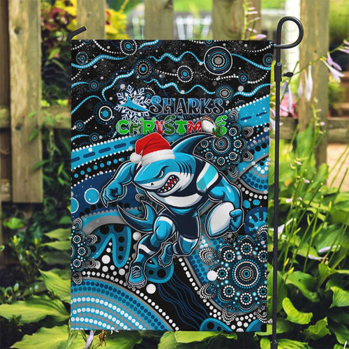 Merry Christmas Sharks Garden Flag Aboriginal Santa Rugby Mascot - Cronulla Sutherland
