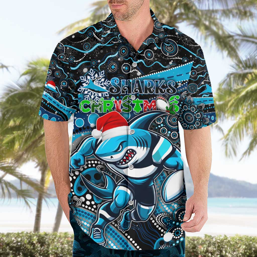 Merry Christmas Sharks Hawaiian Shirt Aboriginal Santa Rugby Mascot - Cronulla Sutherland