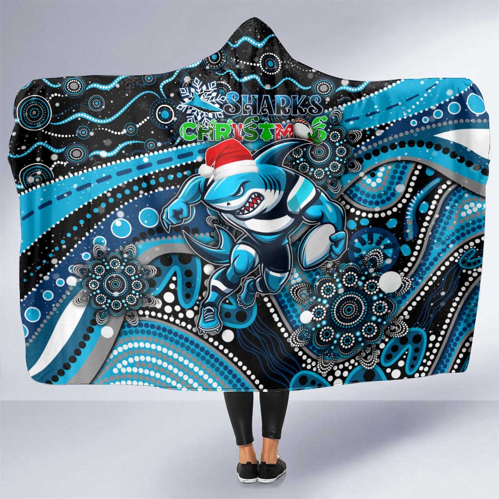 Merry Christmas Sharks Hooded Blanket Aboriginal Santa Rugby Mascot - Cronulla Sutherland