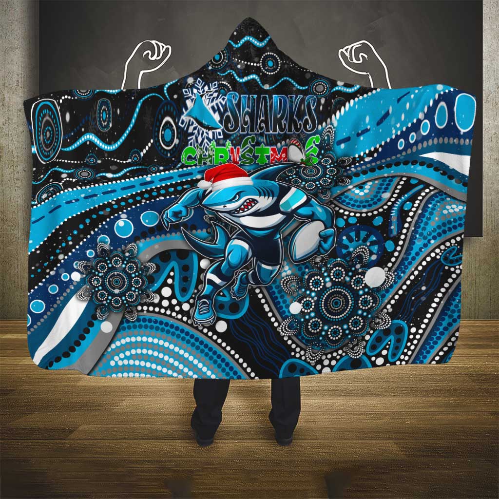 Merry Christmas Sharks Hooded Blanket Aboriginal Santa Rugby Mascot - Cronulla Sutherland