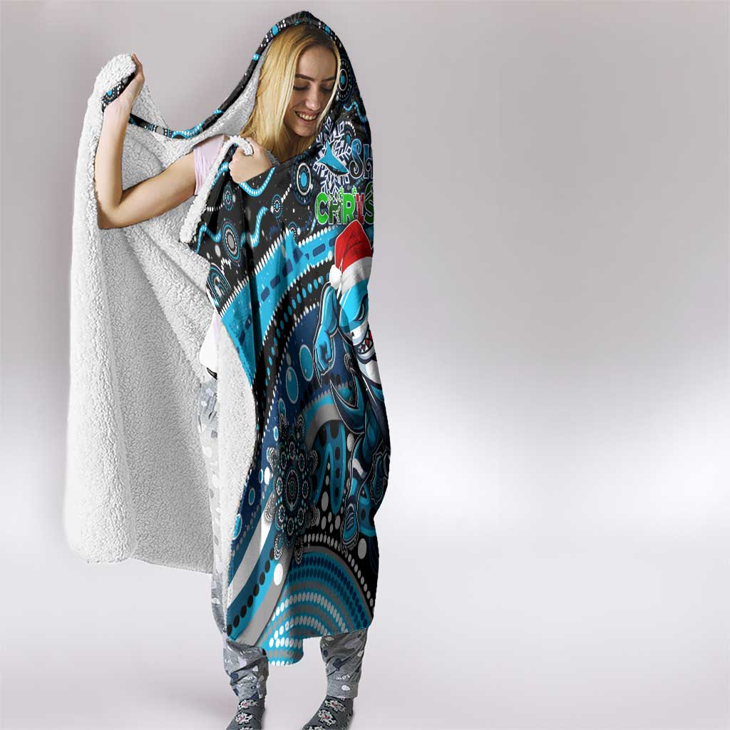 Merry Christmas Sharks Hooded Blanket Aboriginal Santa Rugby Mascot - Cronulla Sutherland