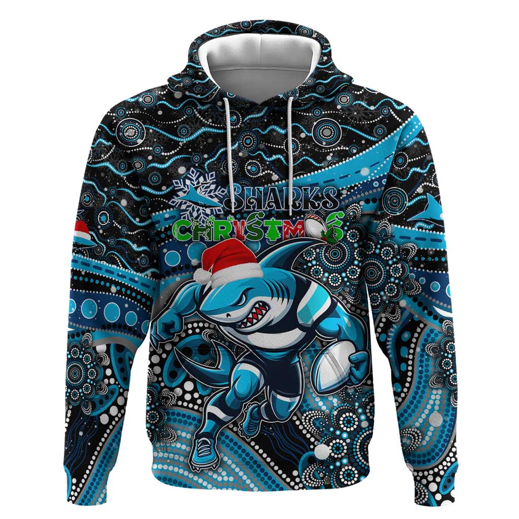 Merry Christmas Sharks Hoodie Aboriginal Santa Rugby Mascot - Cronulla Sutherland