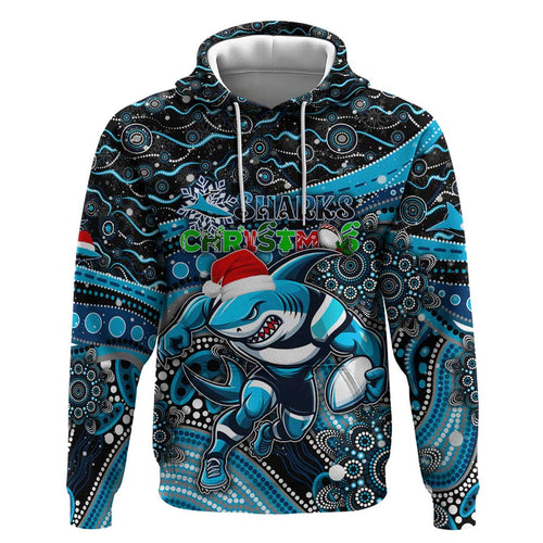 Merry Christmas Sharks Hoodie Aboriginal Santa Rugby Mascot - Cronulla Sutherland