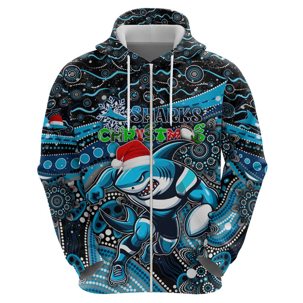 Merry Christmas Sharks Hoodie Aboriginal Santa Rugby Mascot - Cronulla Sutherland