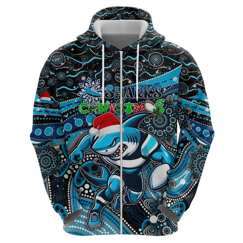 Merry Christmas Sharks Hoodie Aboriginal Santa Rugby Mascot - Cronulla Sutherland