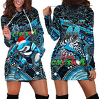 Merry Christmas Sharks Hoodie Dress Aboriginal Santa Rugby Mascot - Cronulla Sutherland