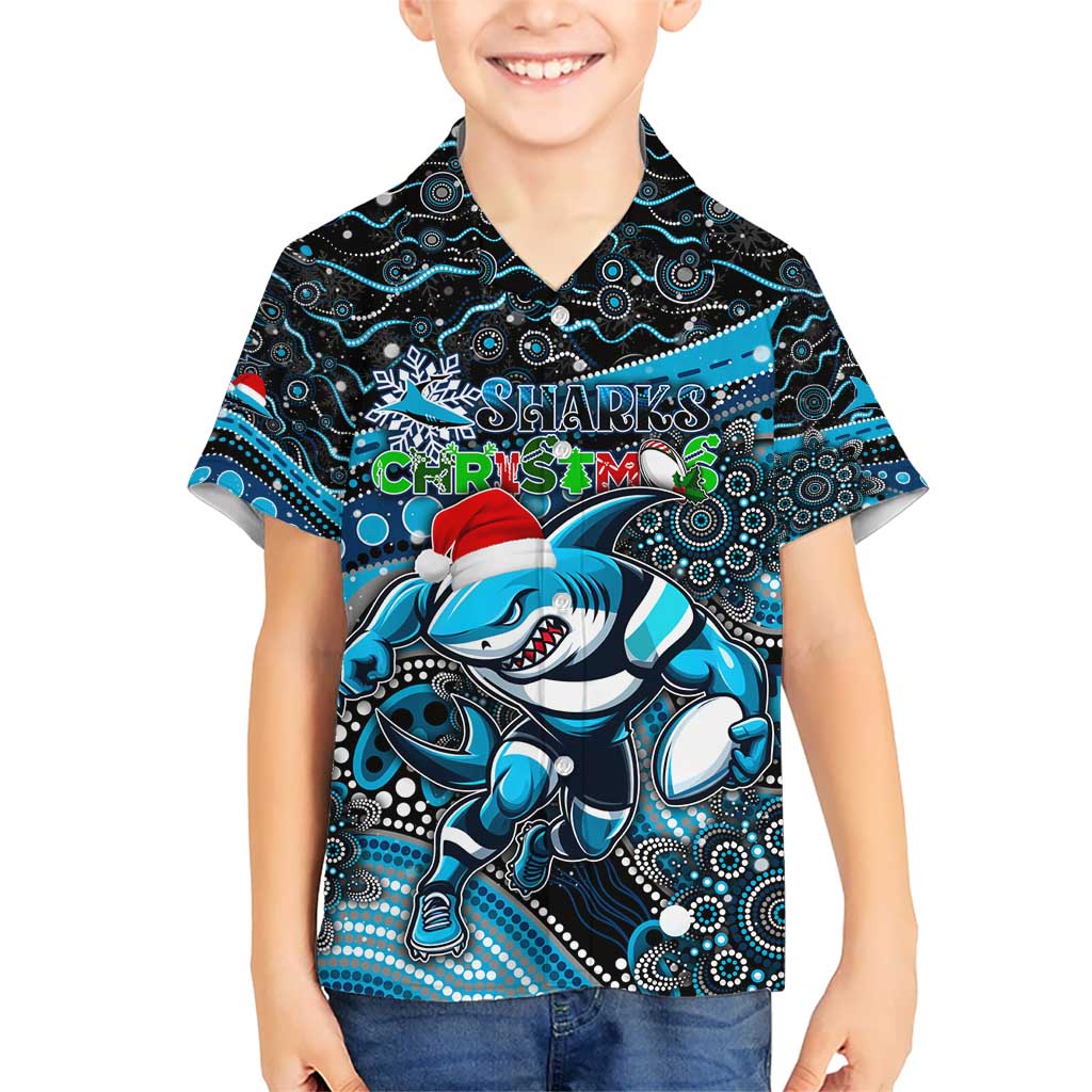 Merry Christmas Sharks Kid Hawaiian Shirt Aboriginal Santa Rugby Mascot - Cronulla Sutherland