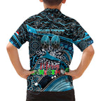 Merry Christmas Sharks Kid Hawaiian Shirt Aboriginal Santa Rugby Mascot - Cronulla Sutherland