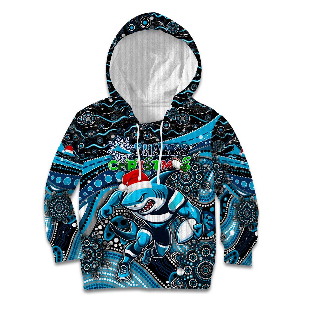 Merry Christmas Sharks Kid Hoodie Aboriginal Santa Rugby Mascot - Cronulla Sutherland