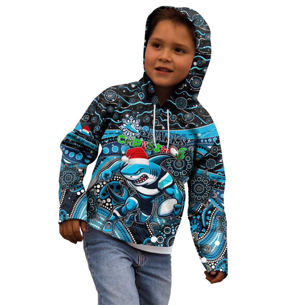 Merry Christmas Sharks Kid Hoodie Aboriginal Santa Rugby Mascot - Cronulla Sutherland