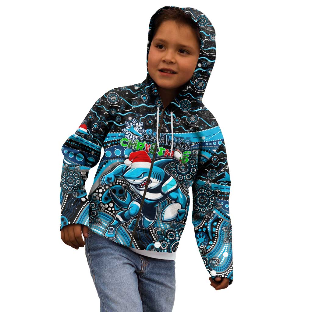 Merry Christmas Sharks Kid Hoodie Aboriginal Santa Rugby Mascot - Cronulla Sutherland