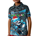 Merry Christmas Sharks Kid Polo Shirt Aboriginal Santa Rugby Mascot - Cronulla Sutherland