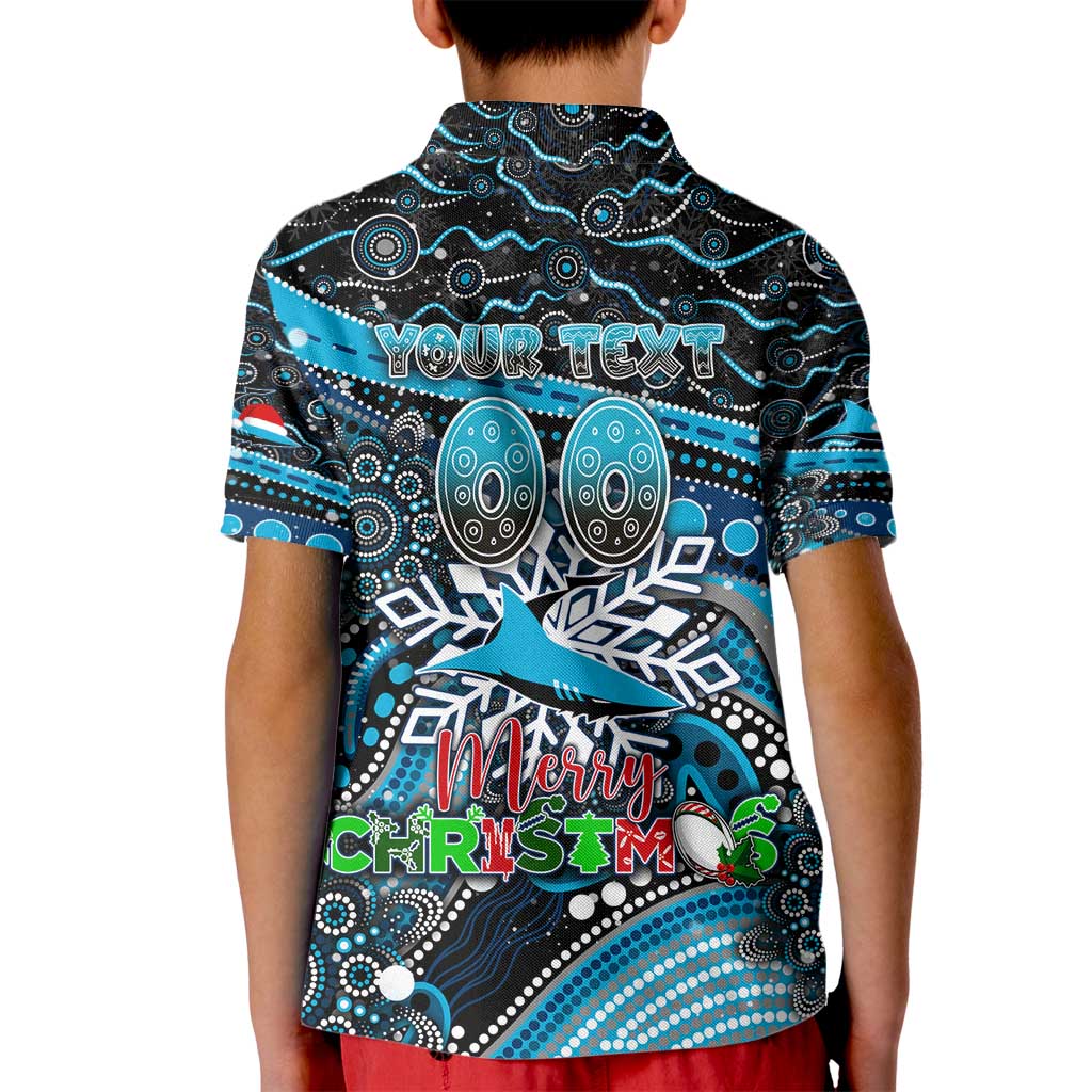 Merry Christmas Sharks Kid Polo Shirt Aboriginal Santa Rugby Mascot - Cronulla Sutherland