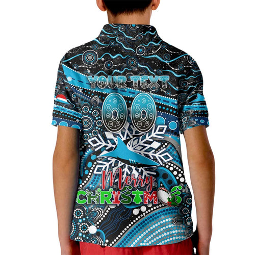 Merry Christmas Sharks Kid Polo Shirt Aboriginal Santa Rugby Mascot - Cronulla Sutherland