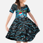 Merry Christmas Sharks Kid Short Sleeve Dress Aboriginal Santa Rugby Mascot - Cronulla Sutherland